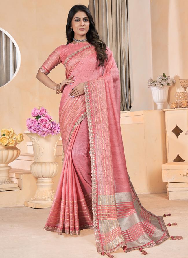 Linen Pink Festival Wear Coding Work Saree